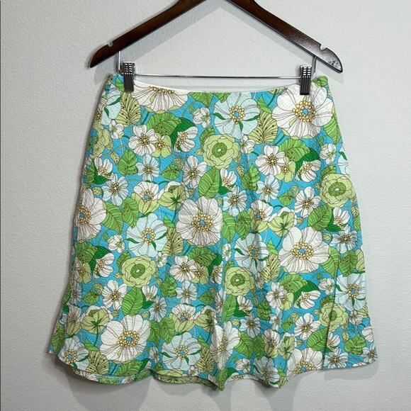 Gap Green/Blue Retro Floral A-Line Mini Skirt Size 4 - Picture 1 of 3